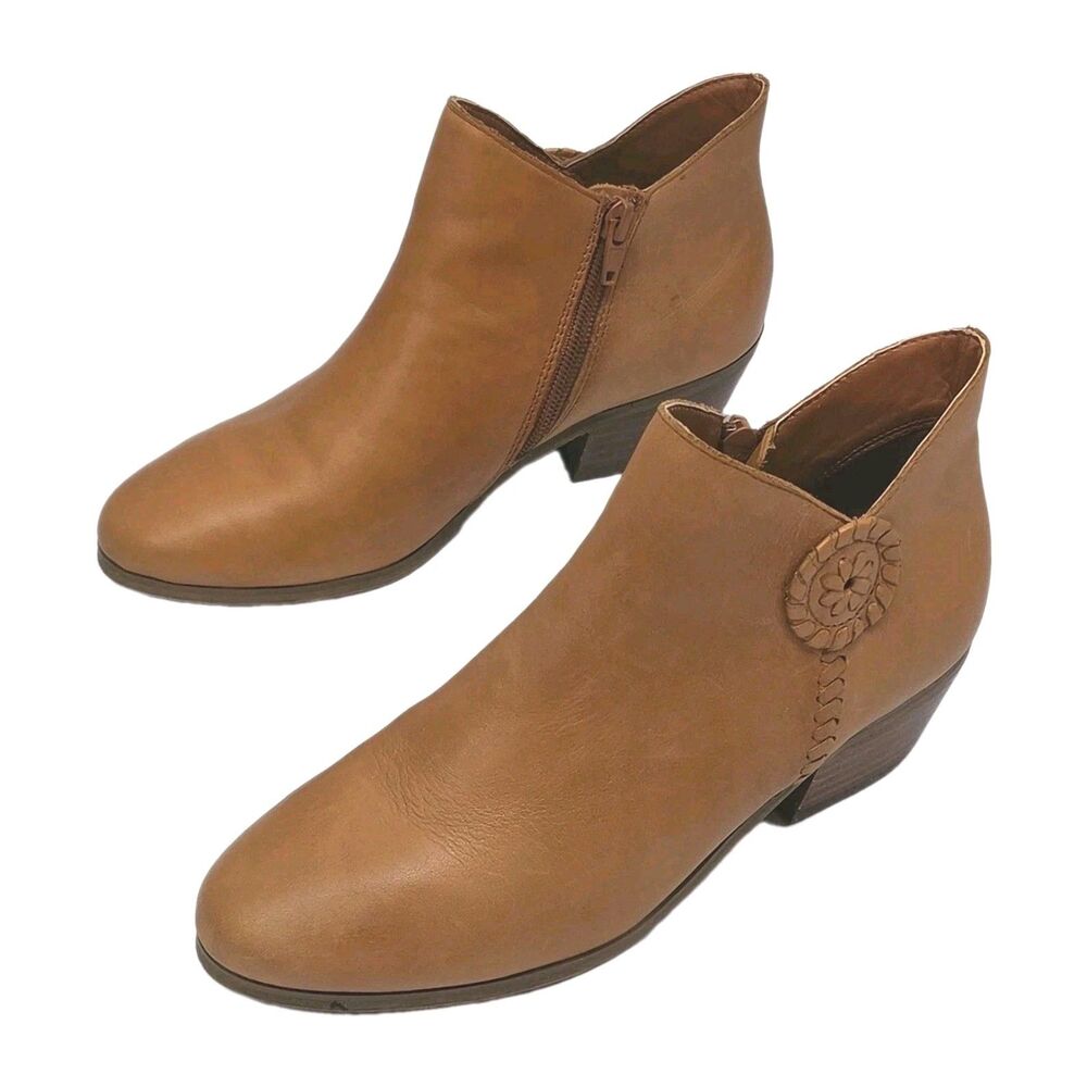 Jack Rogers Boot Brown Leather Ankle Booties Women Sz 7 Low 1.5" Heel Zip Shoe
